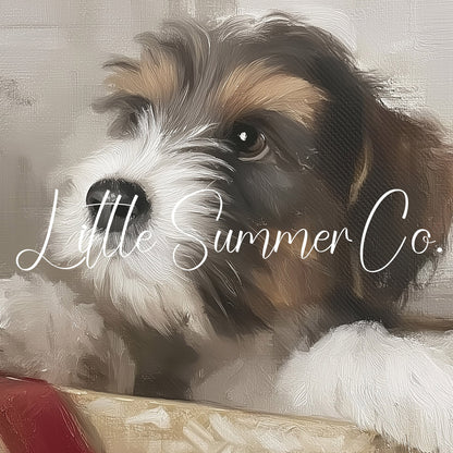 Puppy In A Gift Box Frame TV Art displayed on a TV