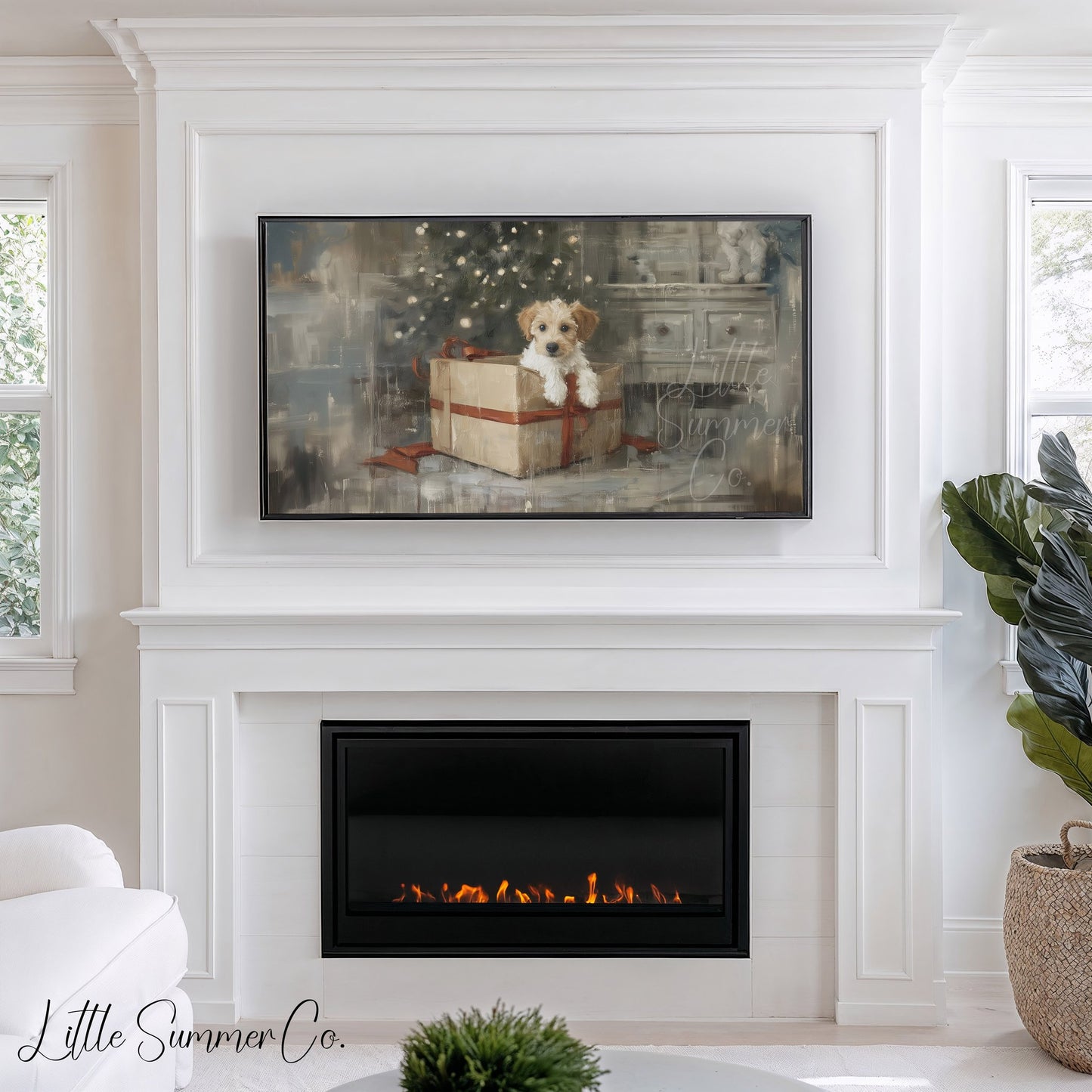 Puppy Gift Box Frame TV Art displayed on a TV