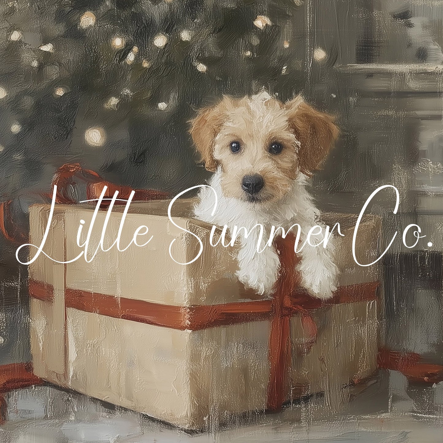 Puppy Gift Box Frame TV Art displayed on a TV