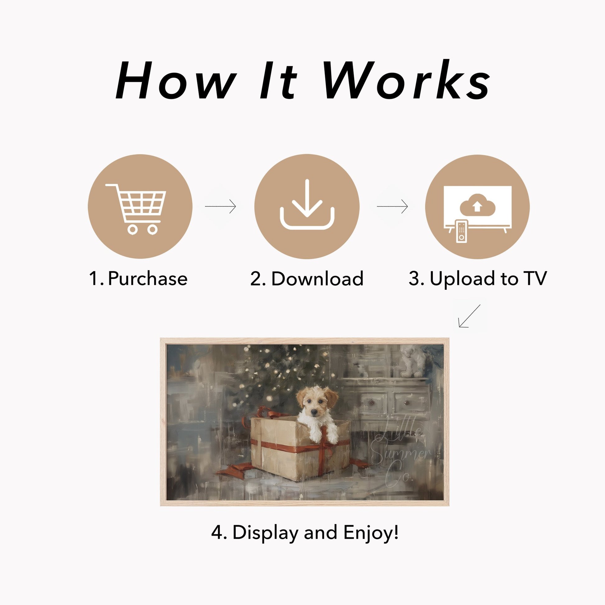 Puppy Gift Box Frame TV Art displayed on a TV