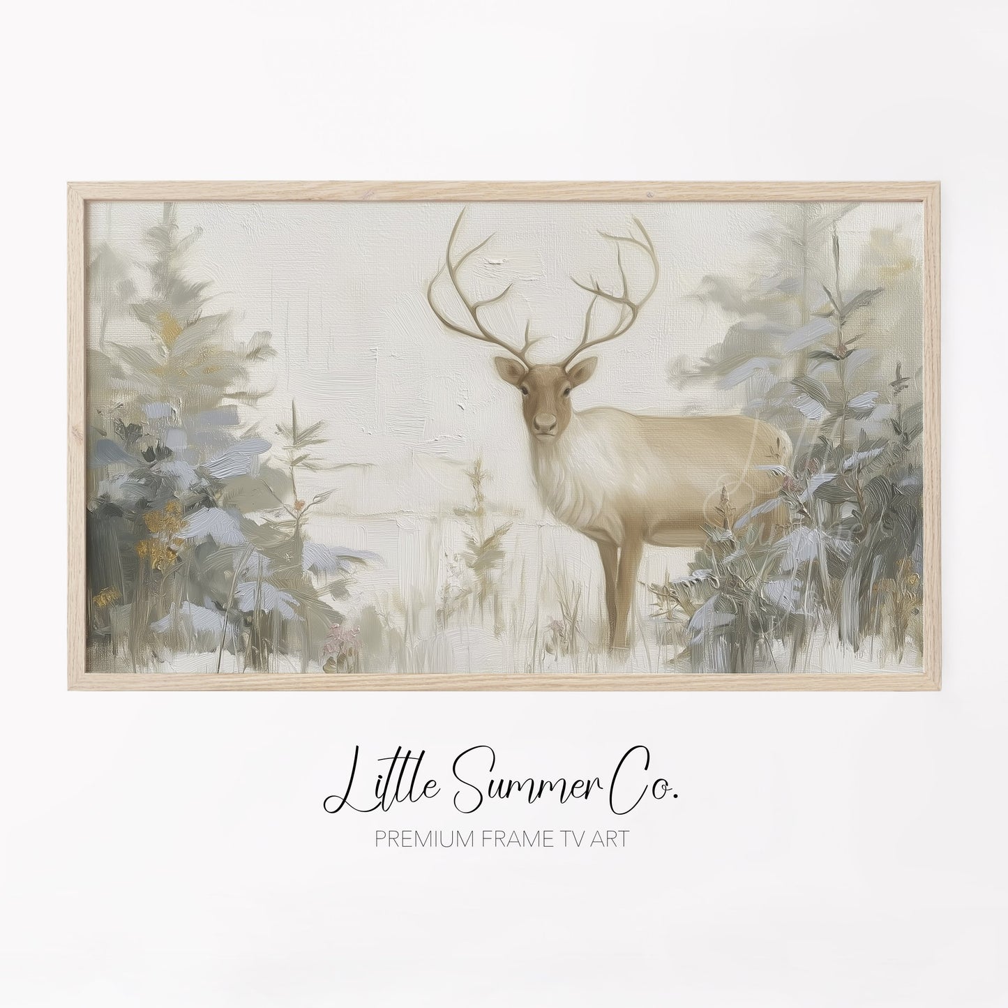 Stag In Woodland Frame TV Art displayed on a TV