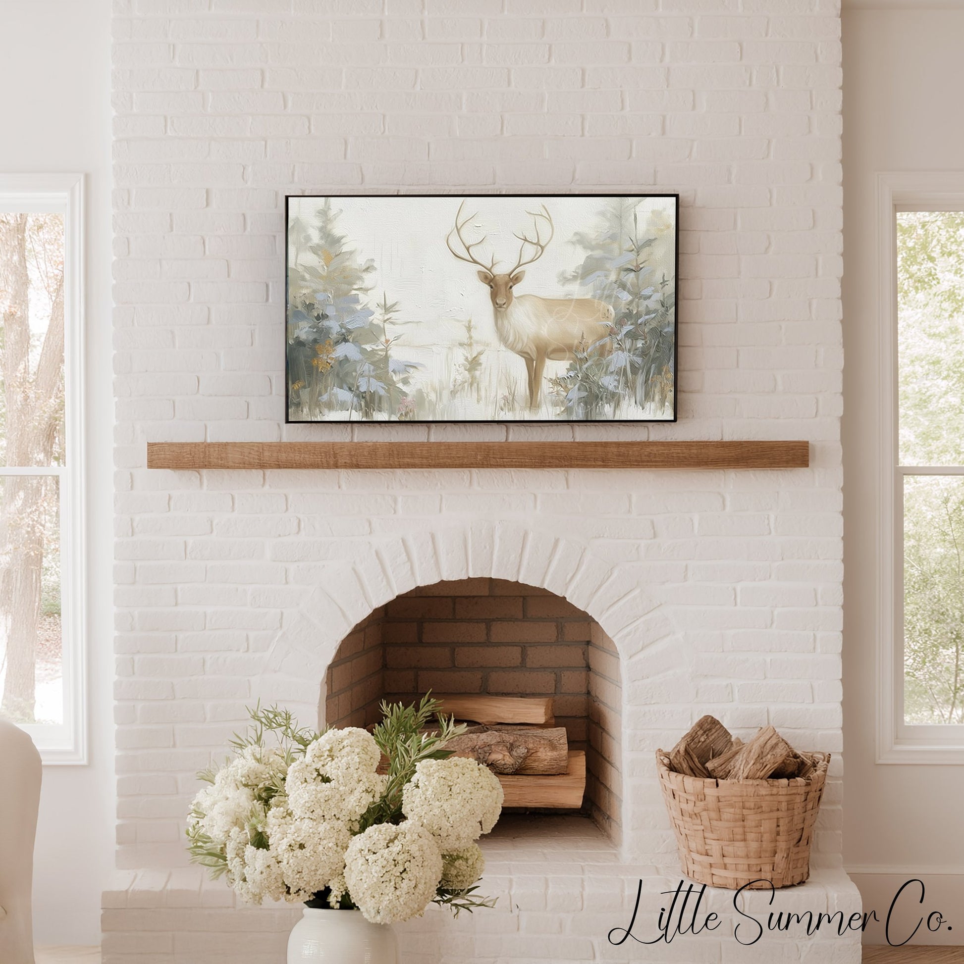 Stag In Woodland Frame TV Art displayed on a TV