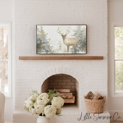 Stag In Woodland Frame TV Art displayed on a TV