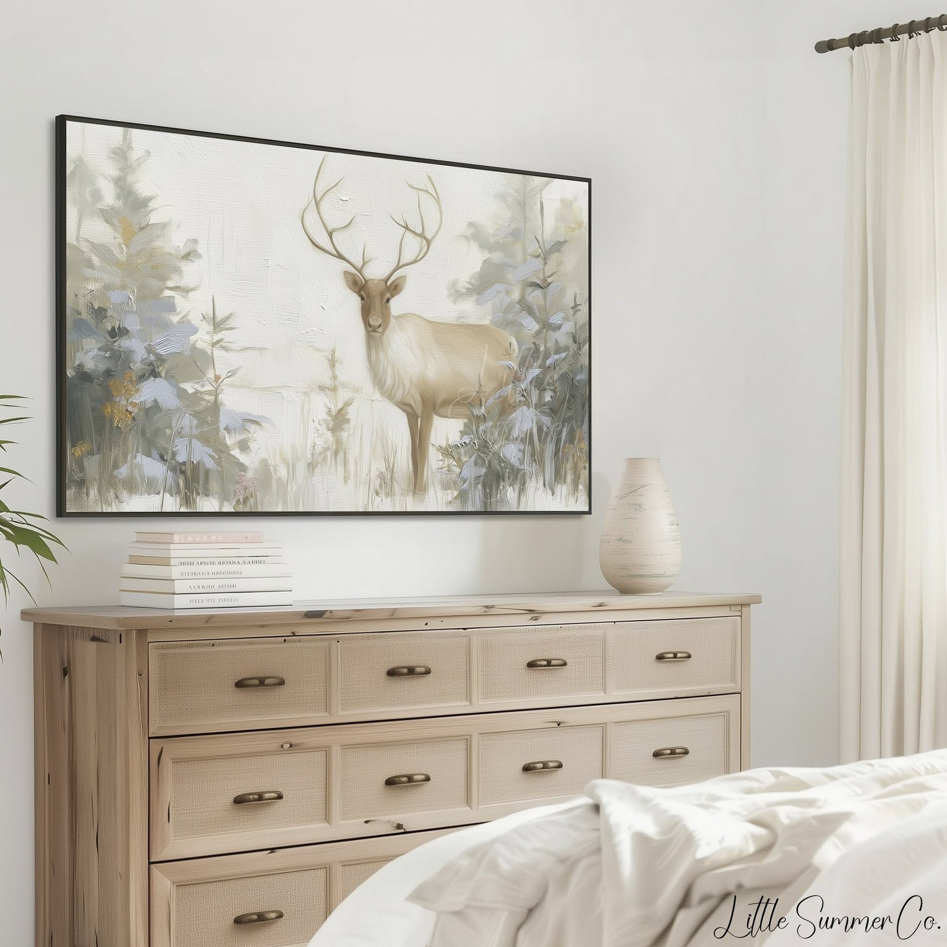 Stag In Woodland Frame TV Art displayed on a TV