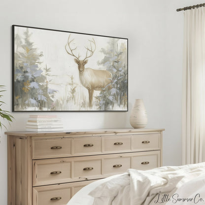 Stag In Woodland Frame TV Art displayed on a TV