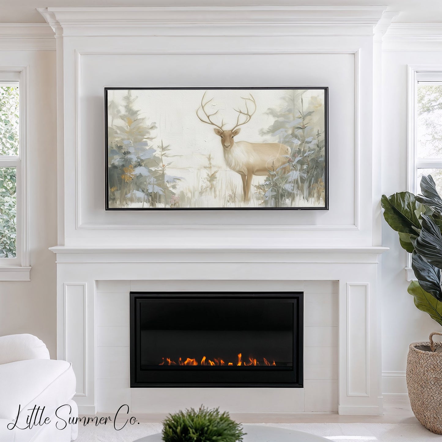 Stag In Woodland Frame TV Art displayed on a TV