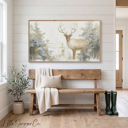 Stag In Woodland Frame TV Art displayed on a TV