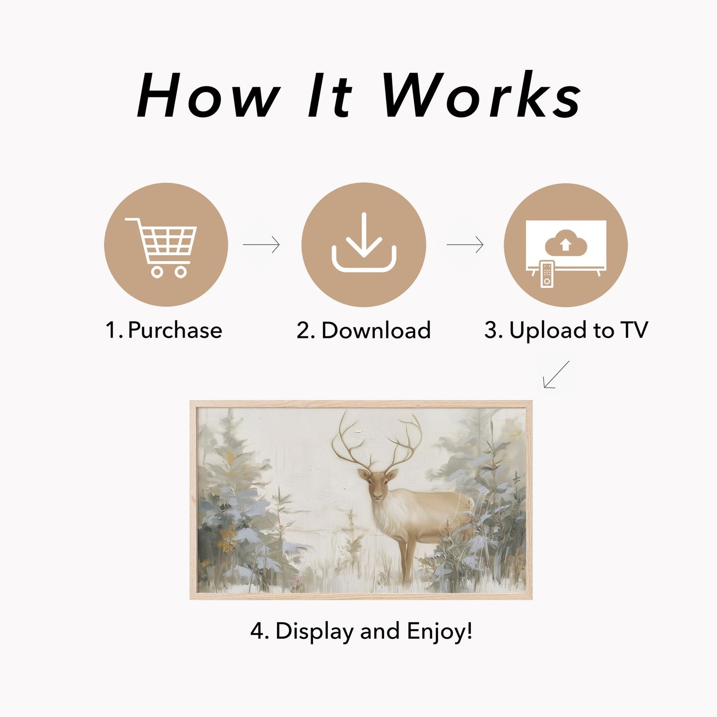 Stag In Woodland Frame TV Art displayed on a TV