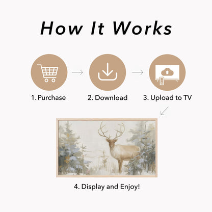 Stag In Woodland Frame TV Art displayed on a TV