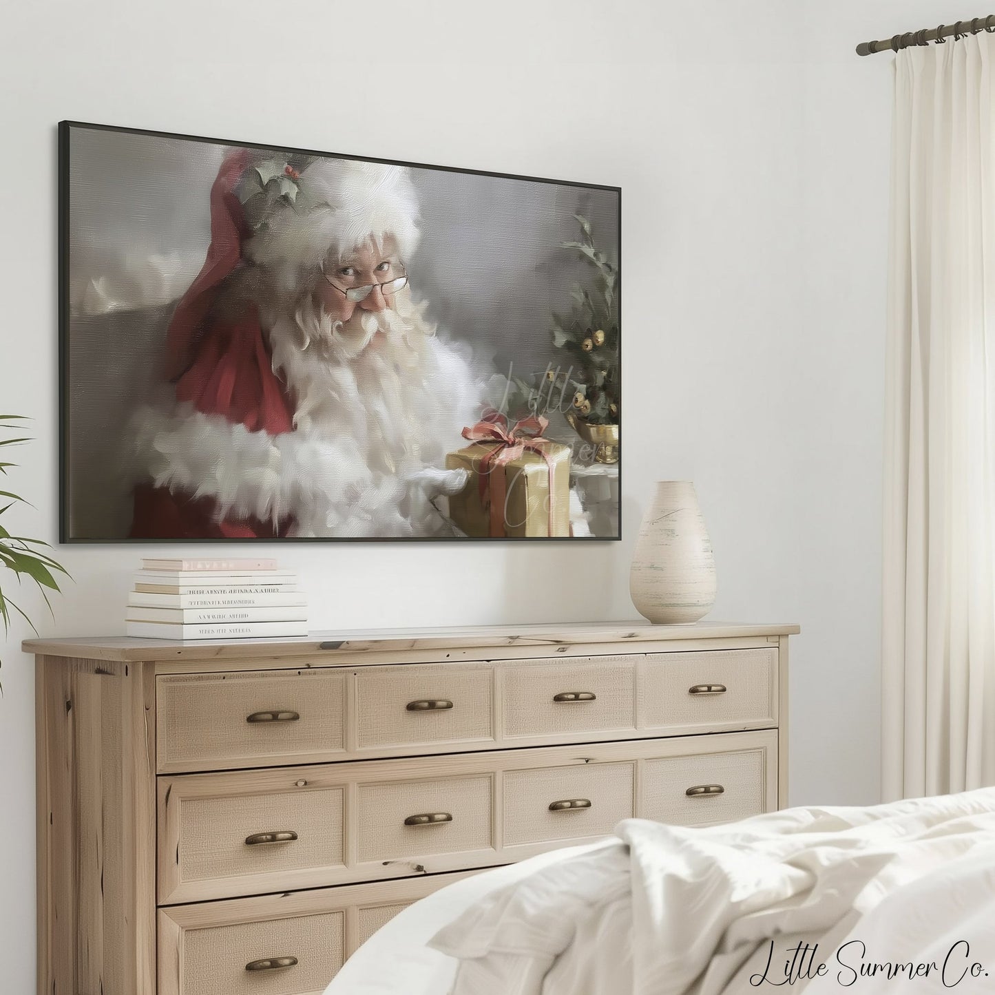 Santa Gift Box Frame TV Art displayed on a TV