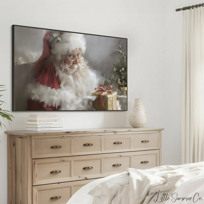 Santa Gift Box Frame TV Art displayed on a TV