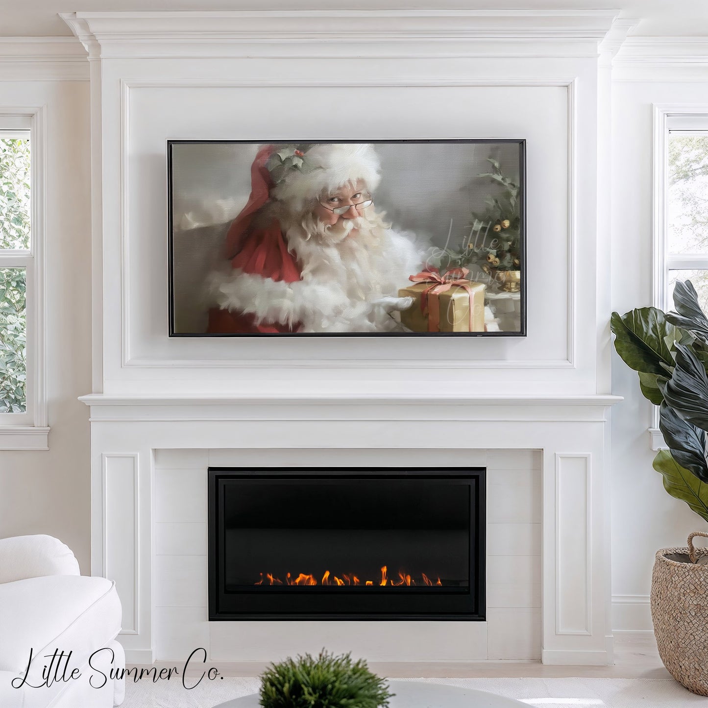 Santa Gift Box Frame TV Art displayed on a TV