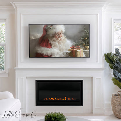 Santa Gift Box Frame TV Art displayed on a TV