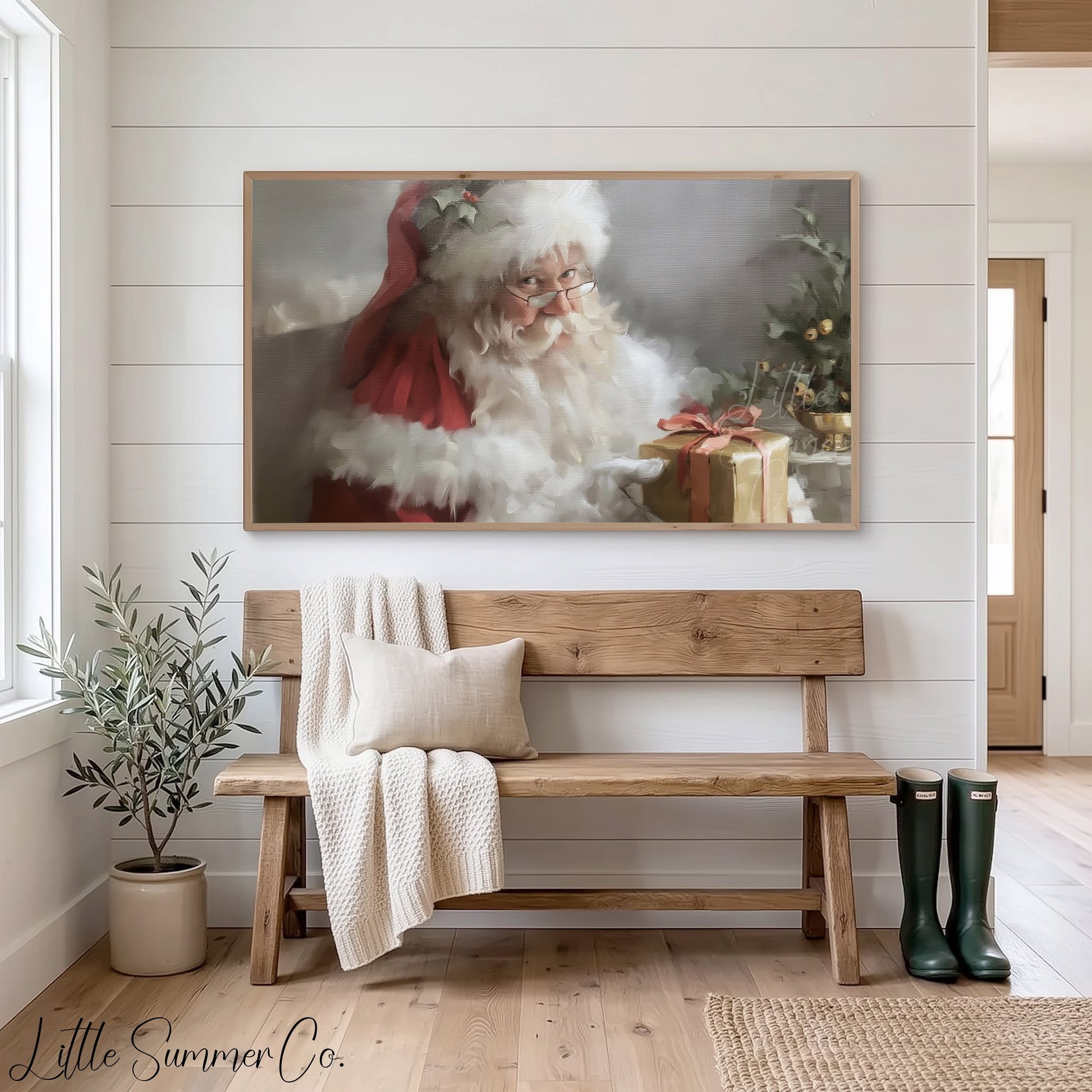 Santa Gift Box Frame TV Art displayed on a TV