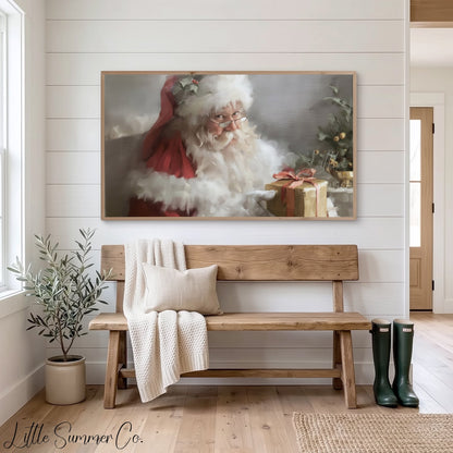 Santa Gift Box Frame TV Art displayed on a TV