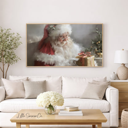 Santa Gift Box Frame TV Art displayed on a TV