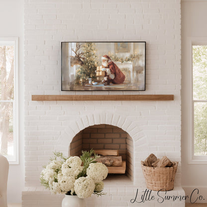 Santa And Deer Frame TV Art displayed on a TV