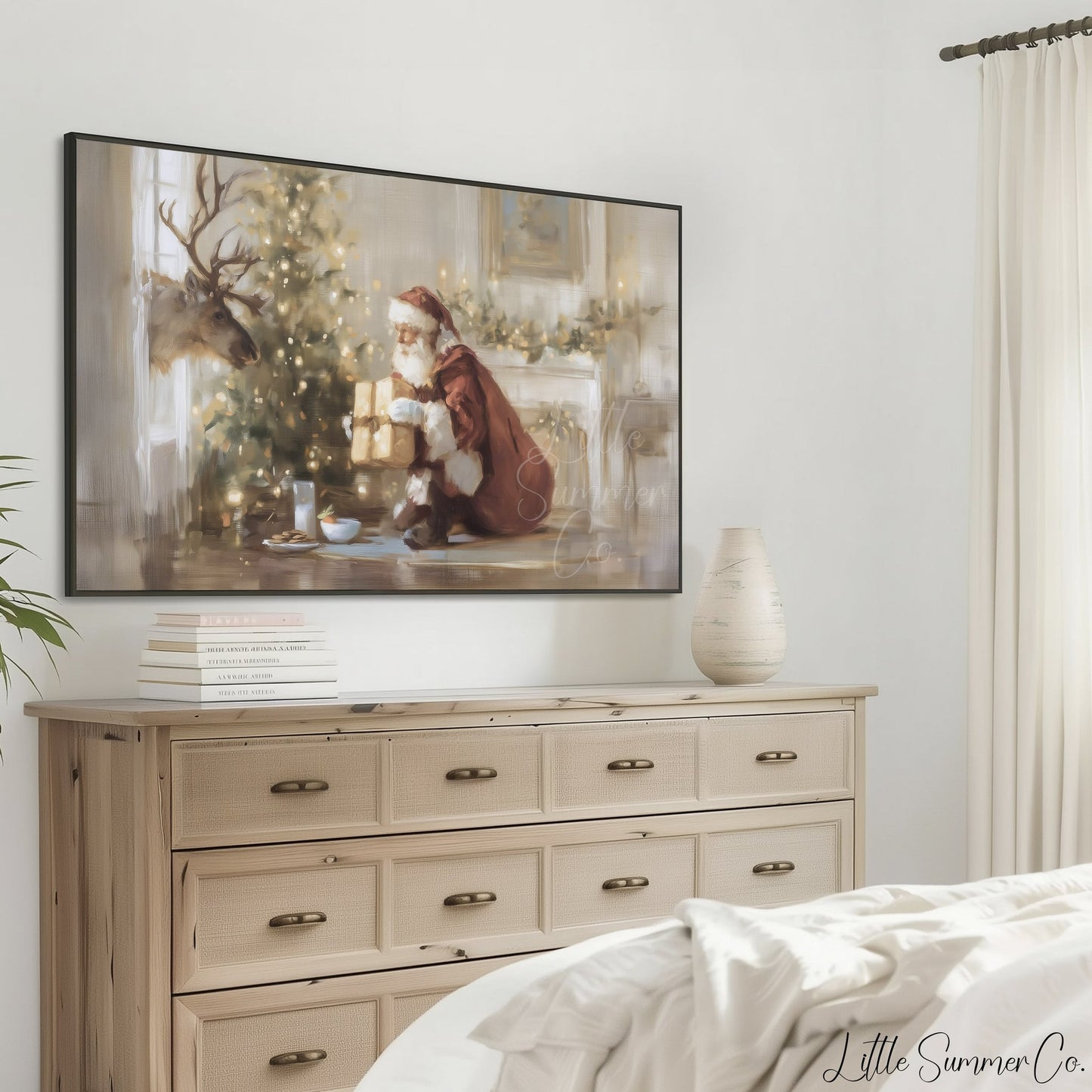 Santa And Deer Frame TV Art displayed on a TV