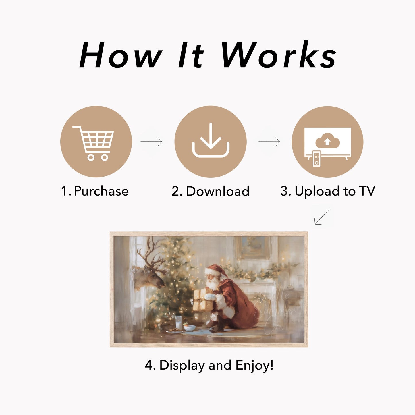 Santa And Deer Frame TV Art displayed on a TV