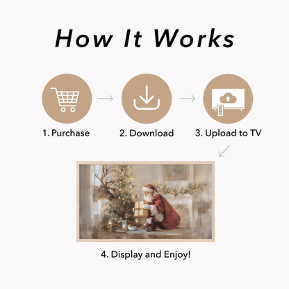 Santa And Deer Frame TV Art displayed on a TV