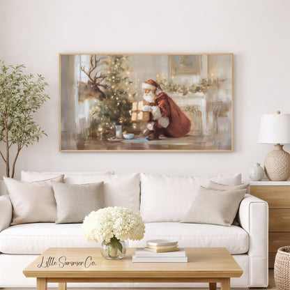 Santa And Deer Frame TV Art displayed on a TV
