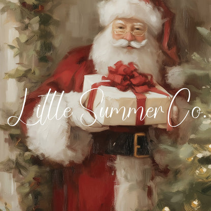 Santa With Present Frame TV Art displayed on a TV