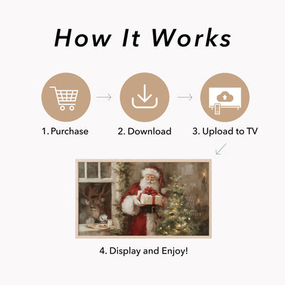 Santa With Present Frame TV Art displayed on a TV