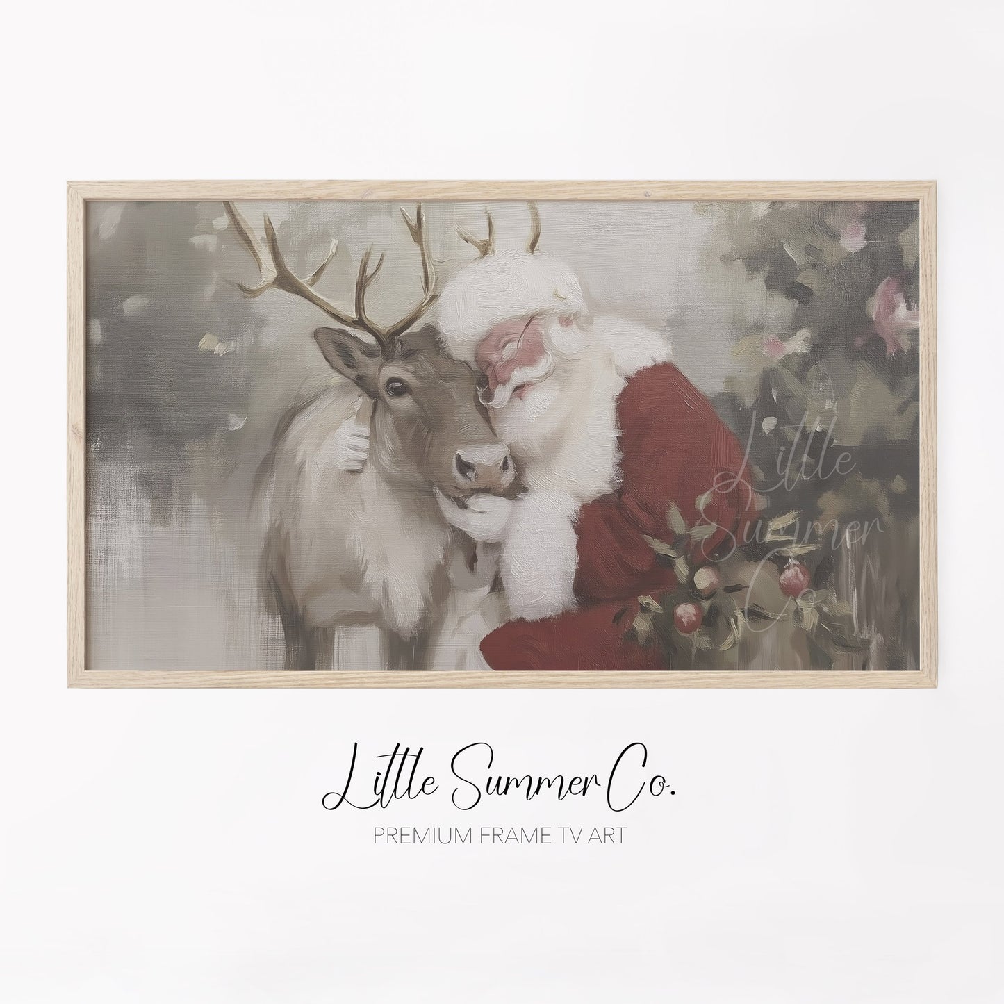 Santa Reindeer Frame TV Art displayed on a TV