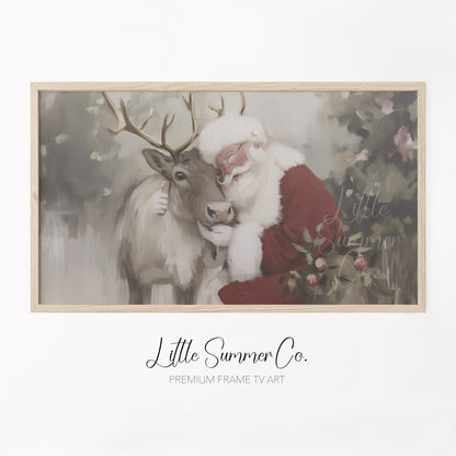 Santa Reindeer Frame TV Art displayed on a TV