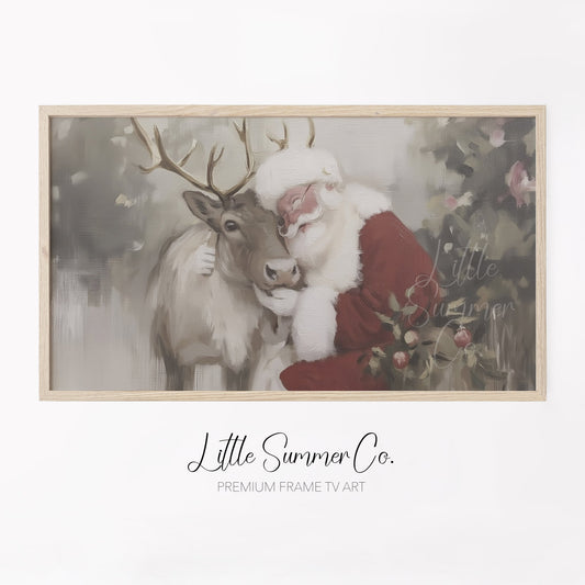 Santa Reindeer Frame TV Art displayed on a TV