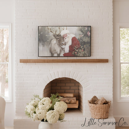 Santa Reindeer Frame TV Art displayed on a TV