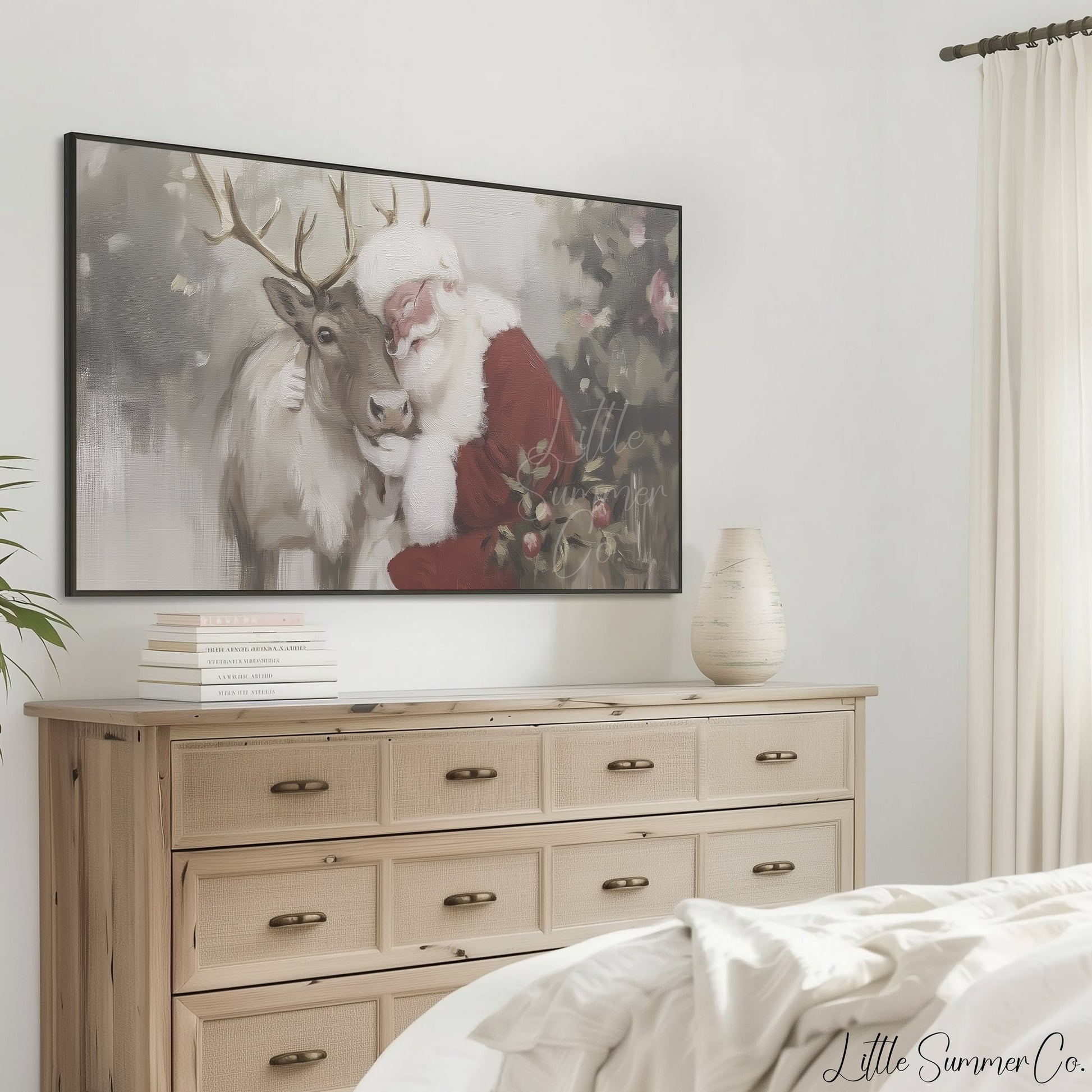 Santa Reindeer Frame TV Art displayed on a TV