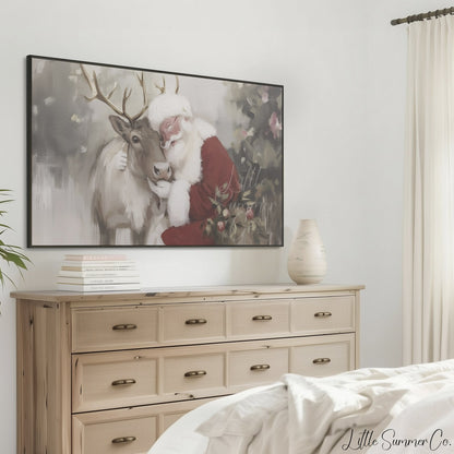 Santa Reindeer Frame TV Art displayed on a TV