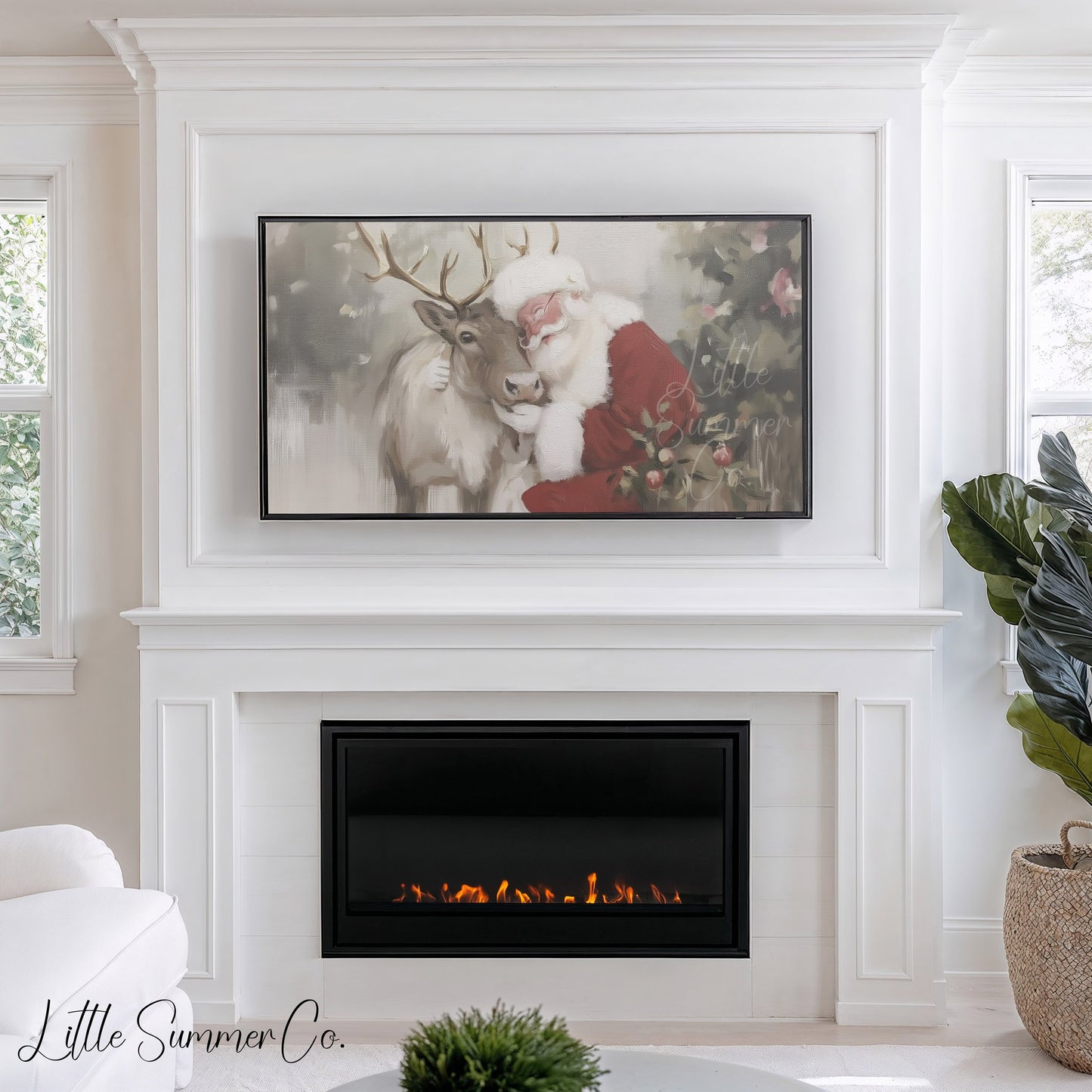 Santa Reindeer Frame TV Art displayed on a TV