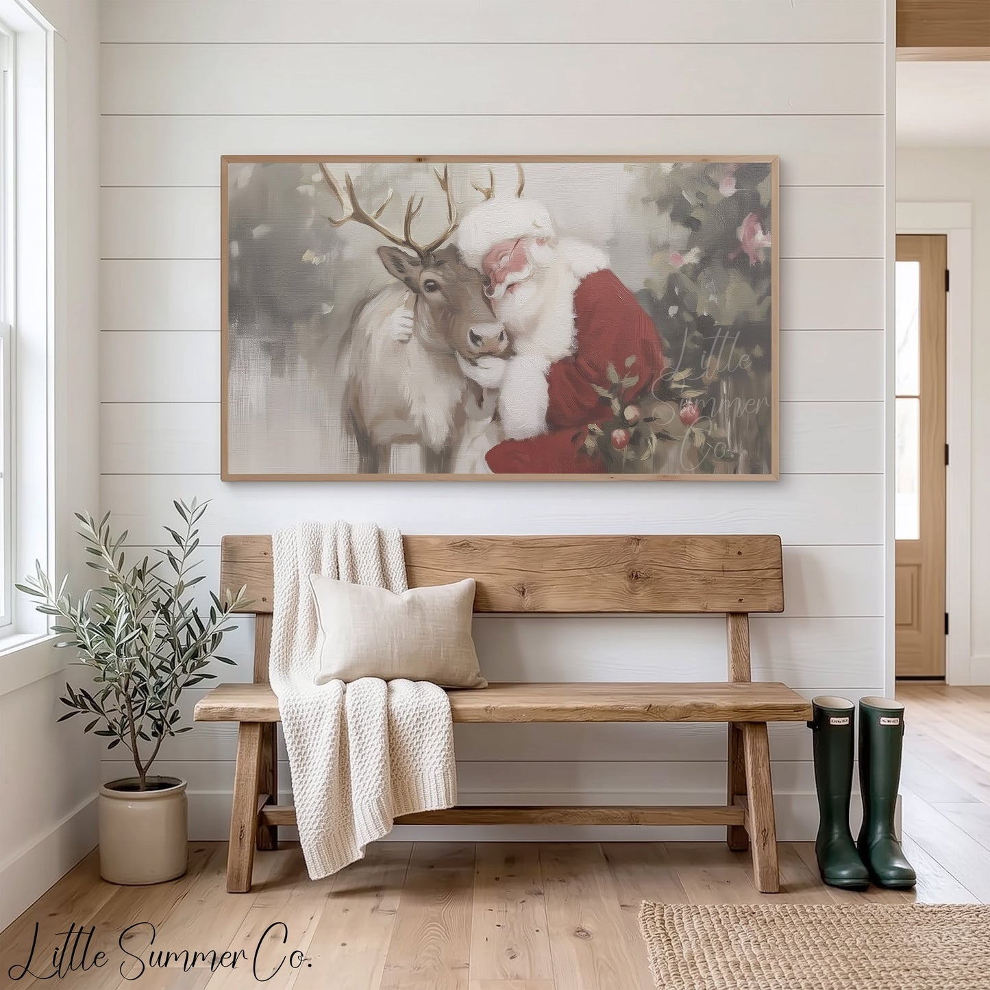 Santa Reindeer Frame TV Art displayed on a TV