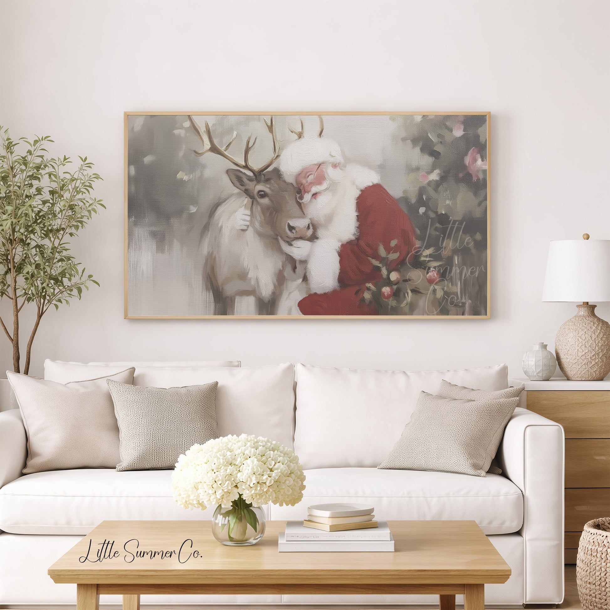 Santa Reindeer Frame TV Art displayed on a TV