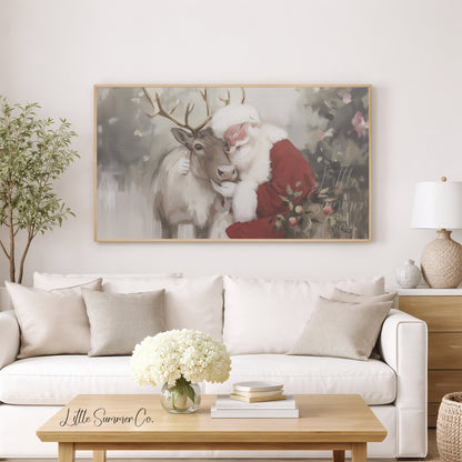 Santa Reindeer Frame TV Art displayed on a TV