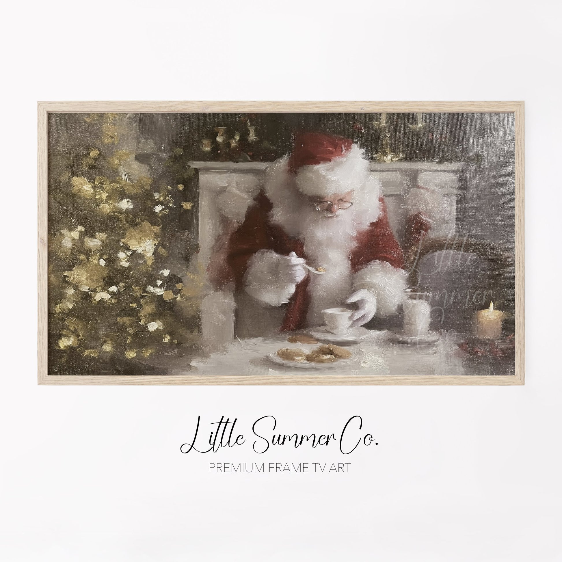 Santa With Cookies Frame TV Art displayed on a TV
