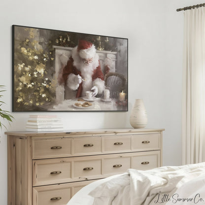 Santa With Cookies Frame TV Art displayed on a TV