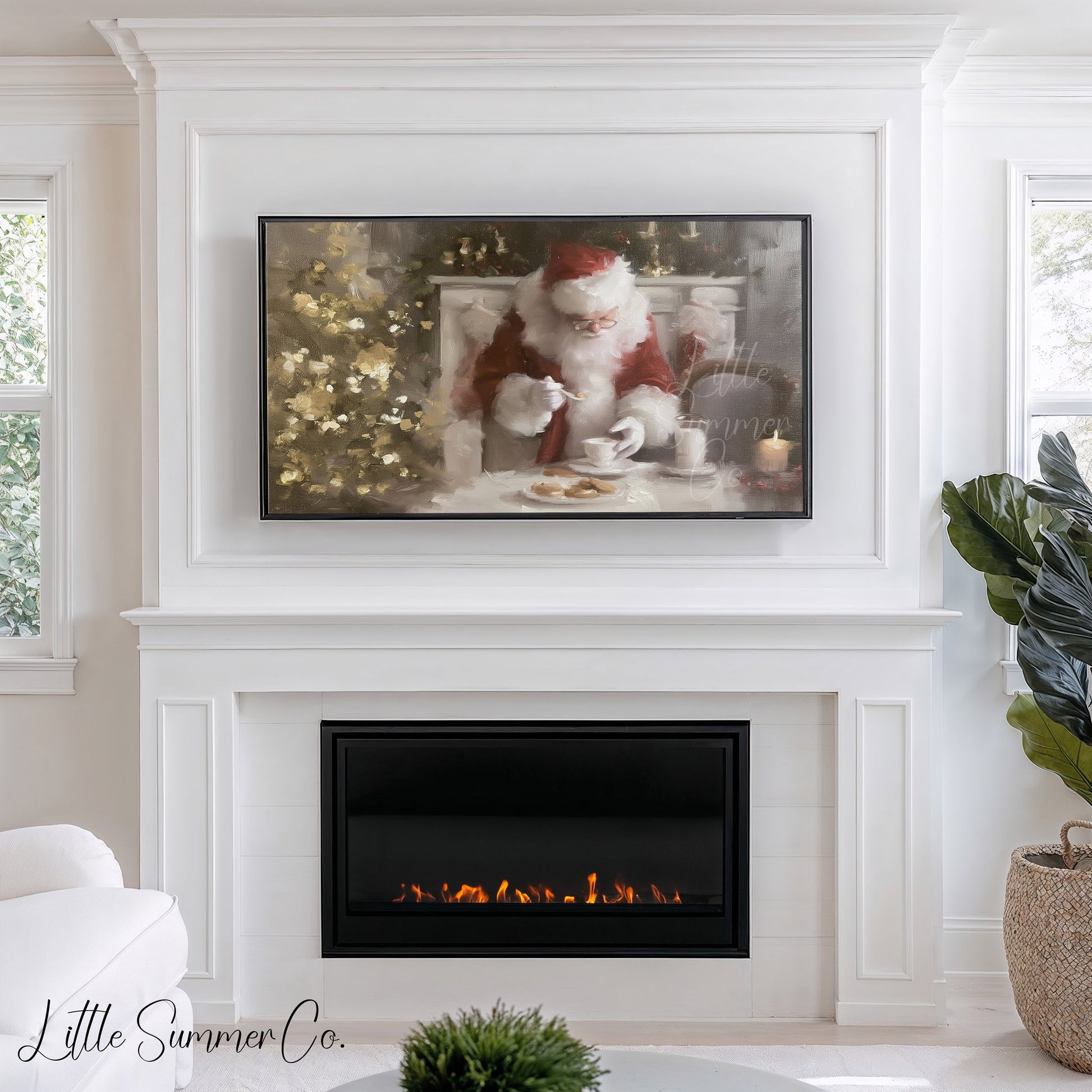 Santa With Cookies Frame TV Art displayed on a TV