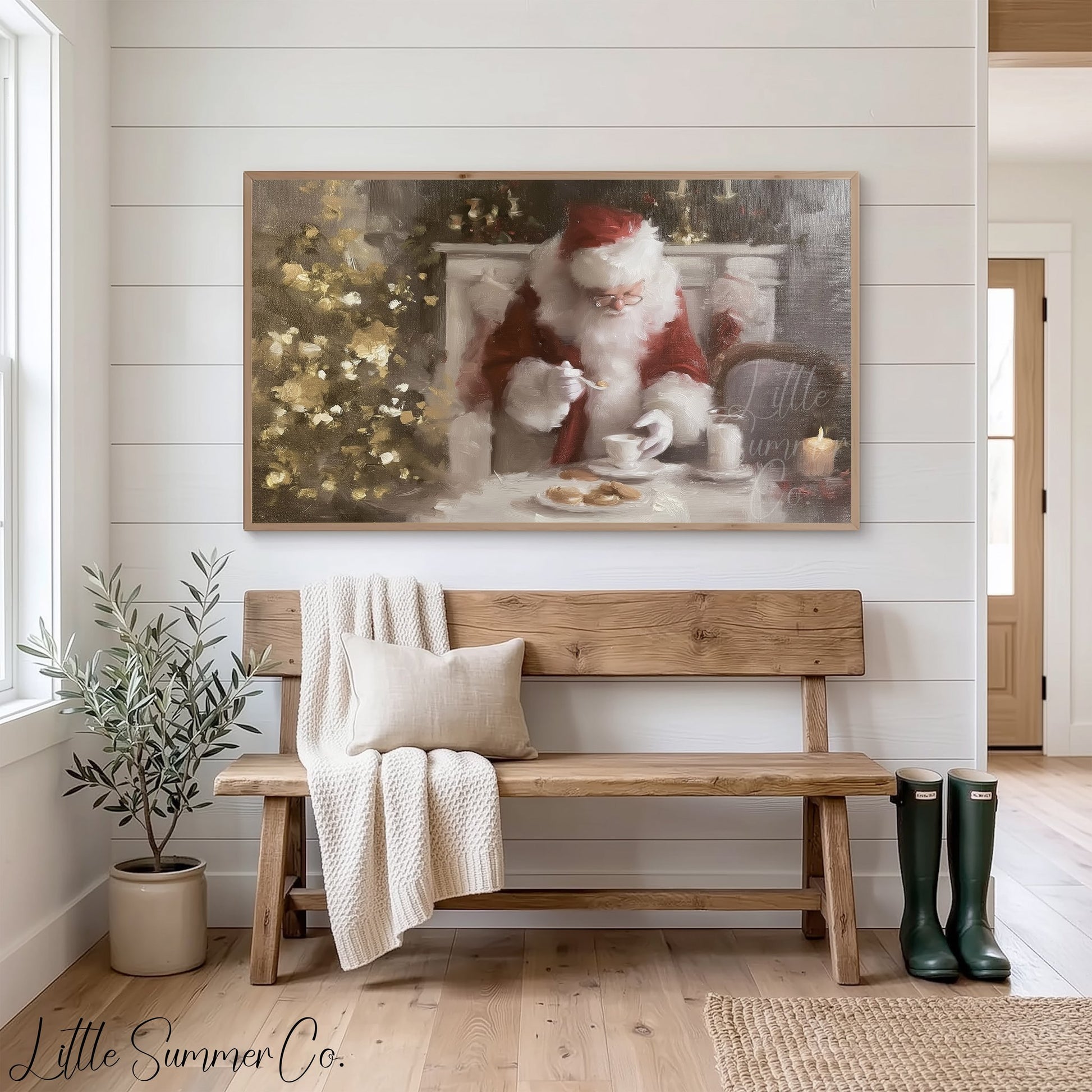 Santa With Cookies Frame TV Art displayed on a TV