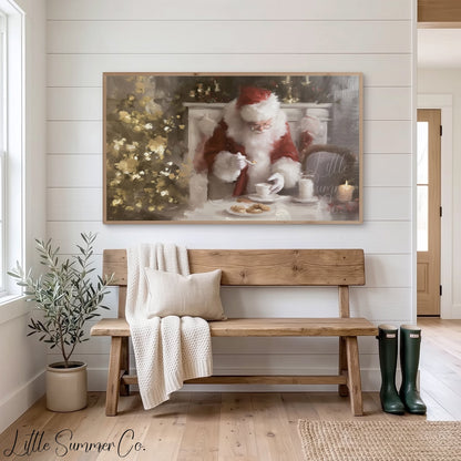 Santa With Cookies Frame TV Art displayed on a TV