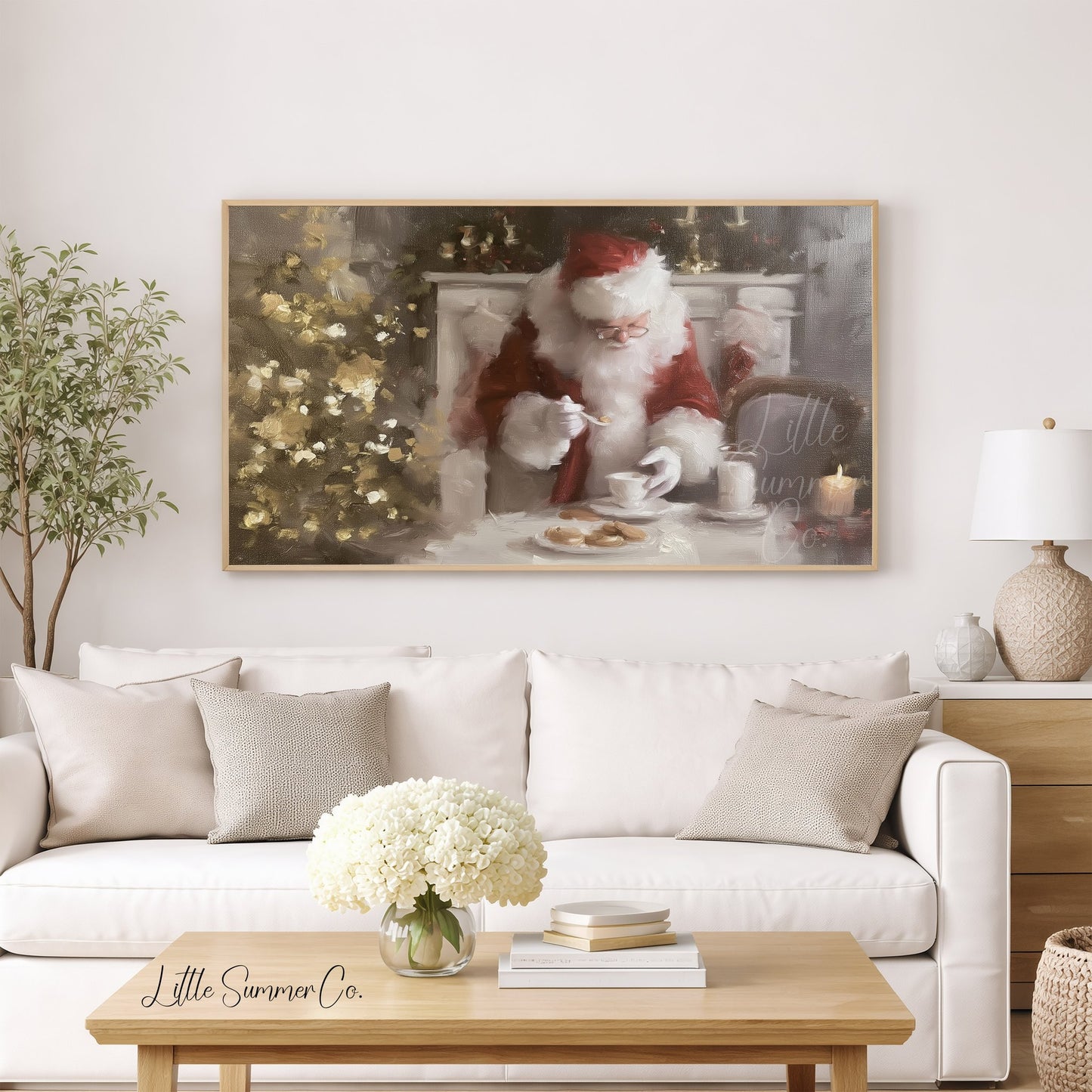 Santa With Cookies Frame TV Art displayed on a TV