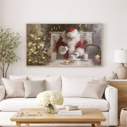 Santa With Cookies Frame TV Art displayed on a TV