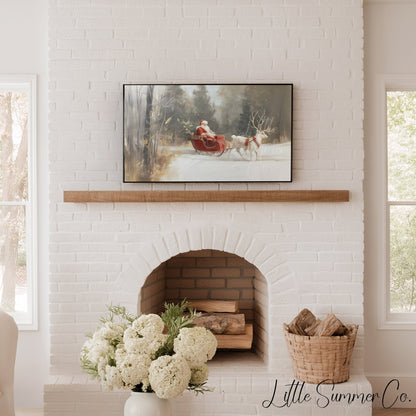 Santa Sleigh Reindeer Frame TV Art displayed on a TV