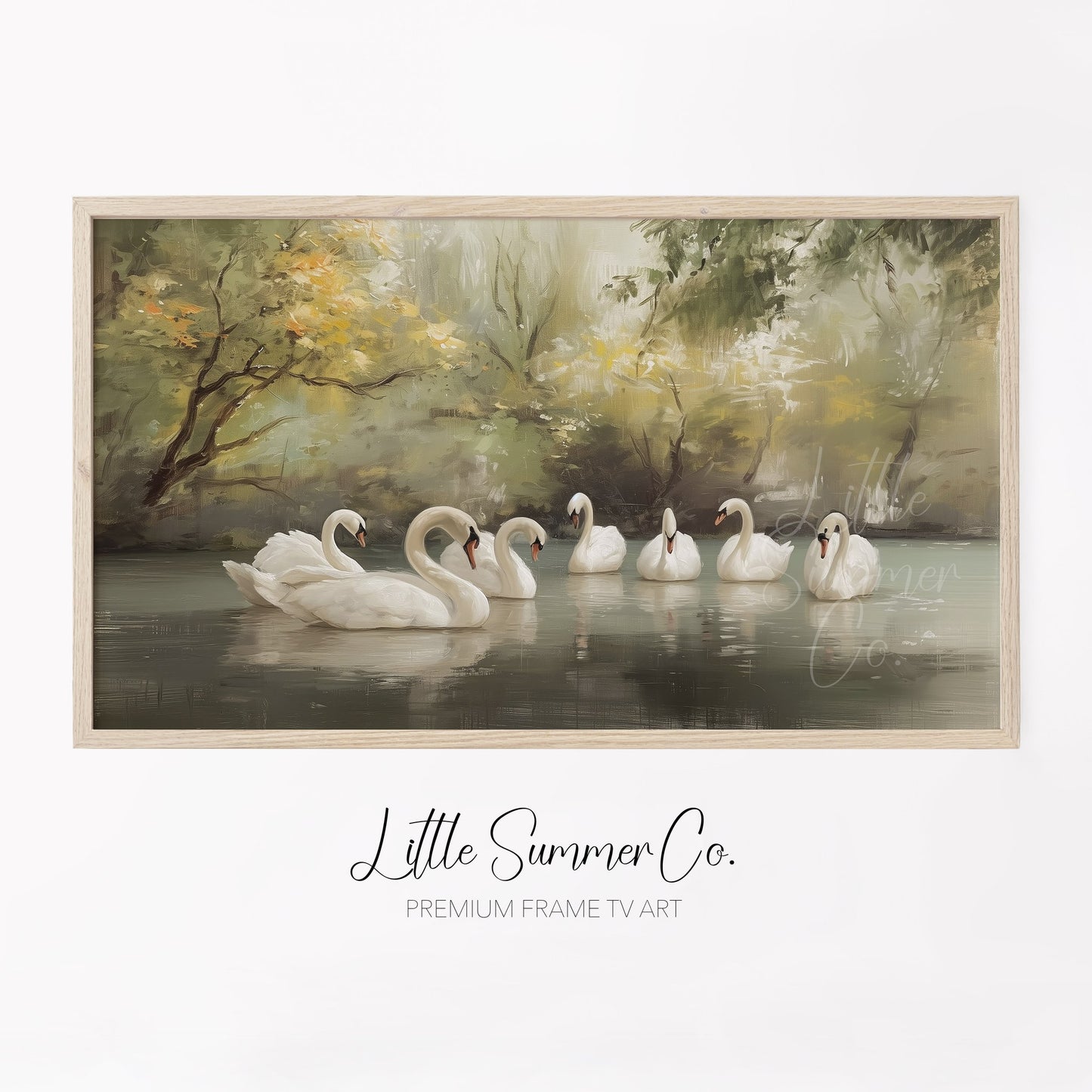 Seven Swans Swimming Frame TV Art displayed on a TV