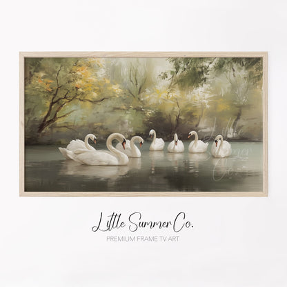 Seven Swans Swimming Frame TV Art displayed on a TV
