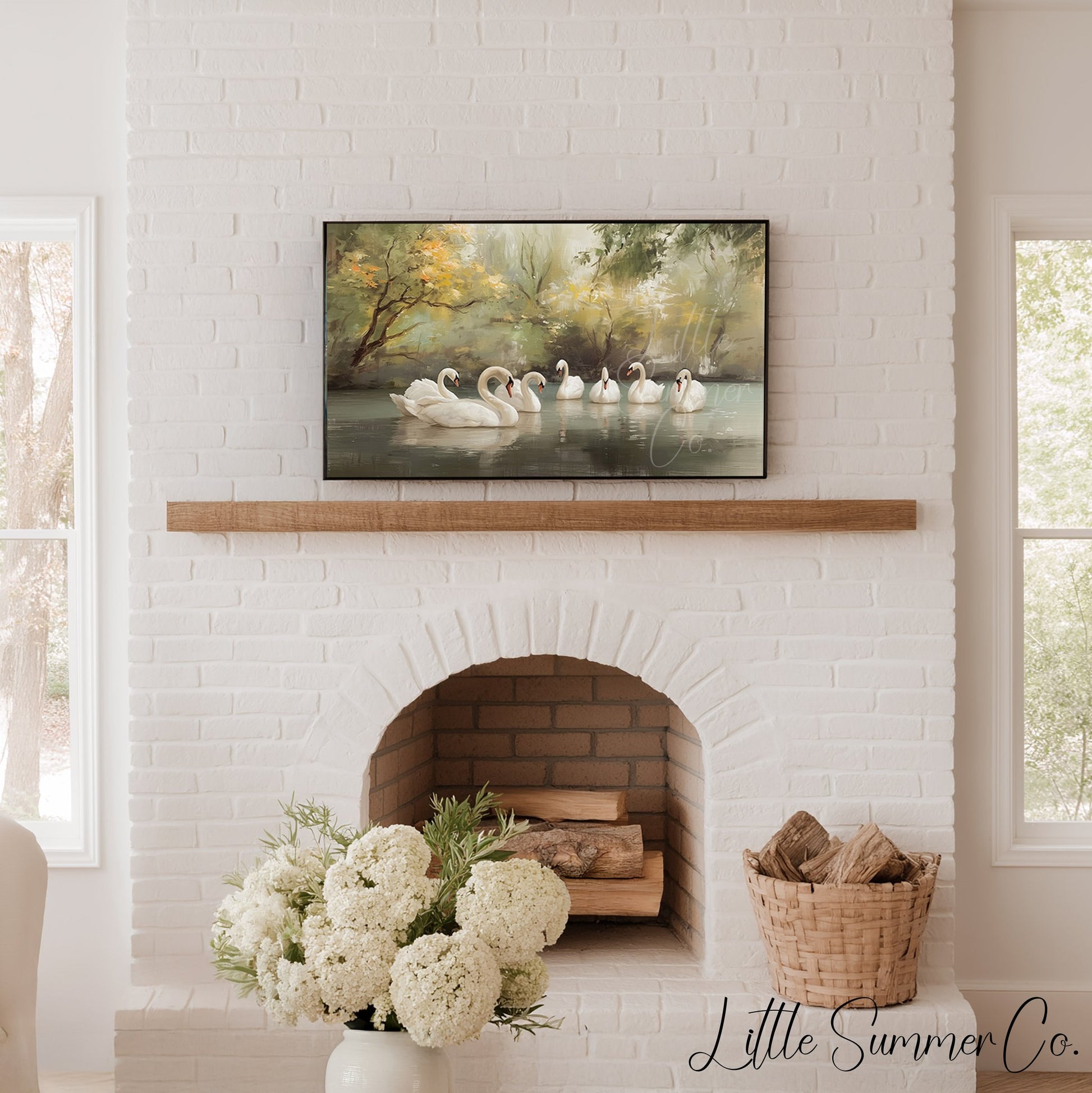 Seven Swans Swimming Frame TV Art displayed on a TV