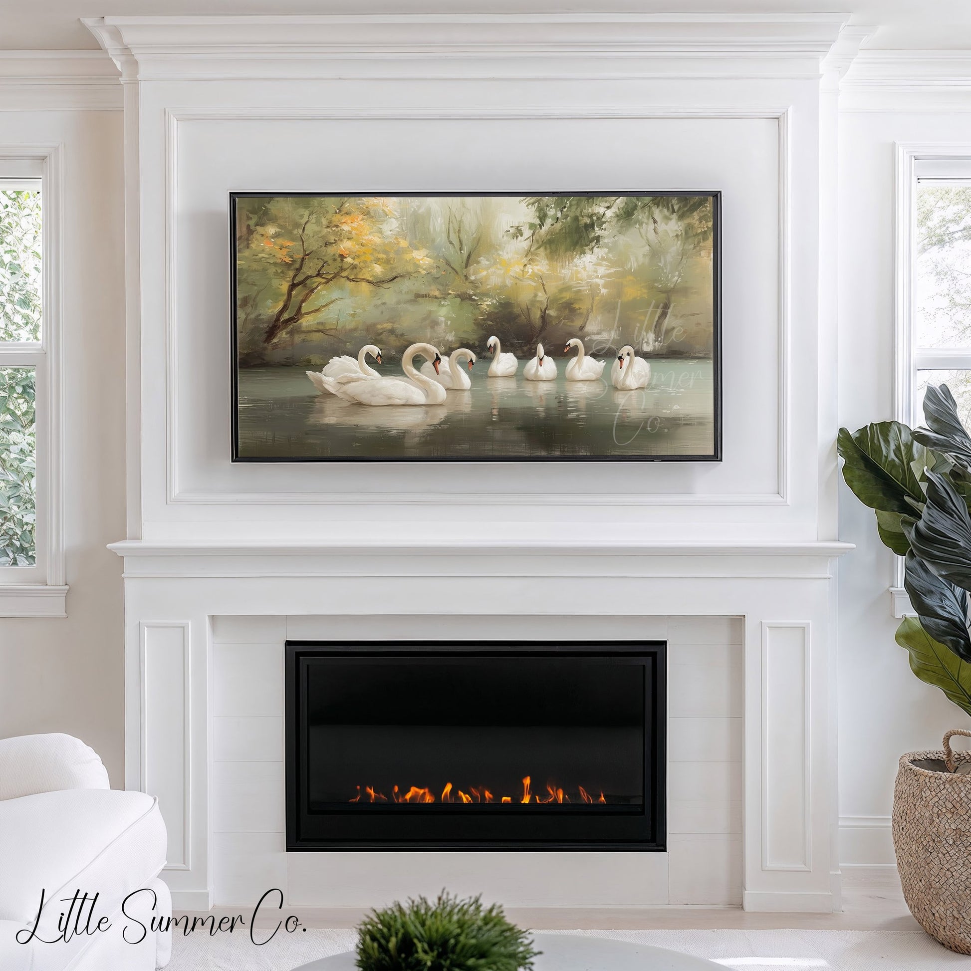 Seven Swans Swimming Frame TV Art displayed on a TV