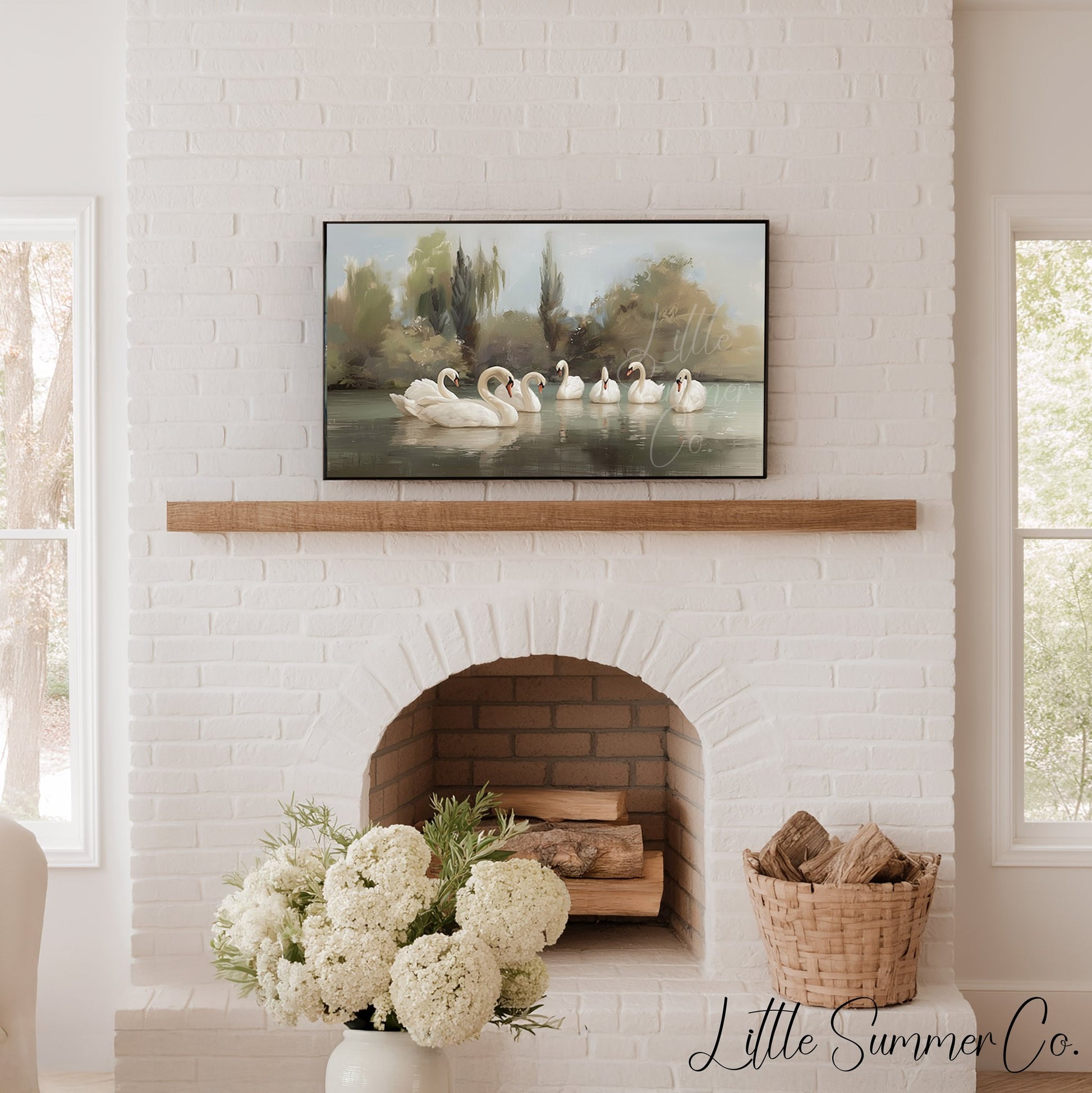 Seven Swans a-Swimming Frame TV Art displayed on a TV
